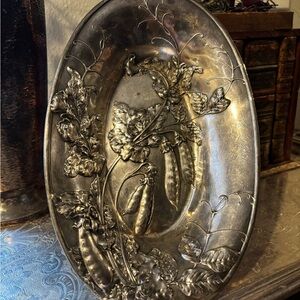 James W Tufts 1880s Antique Pea Pod Silverplate Serving Bowl